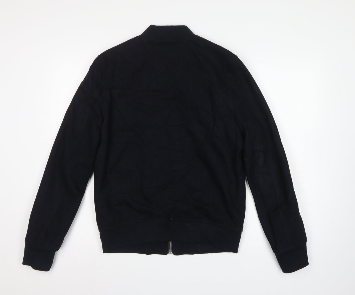 Burton Menswear Men’s Black Small Wool Blend Bomber Jacket Zip Pockets