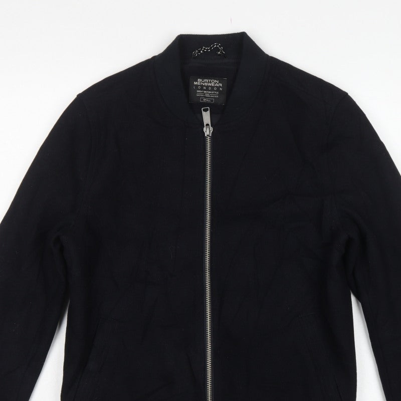 Burton Menswear Men’s Black Small Wool Blend Bomber Jacket Zip Pockets