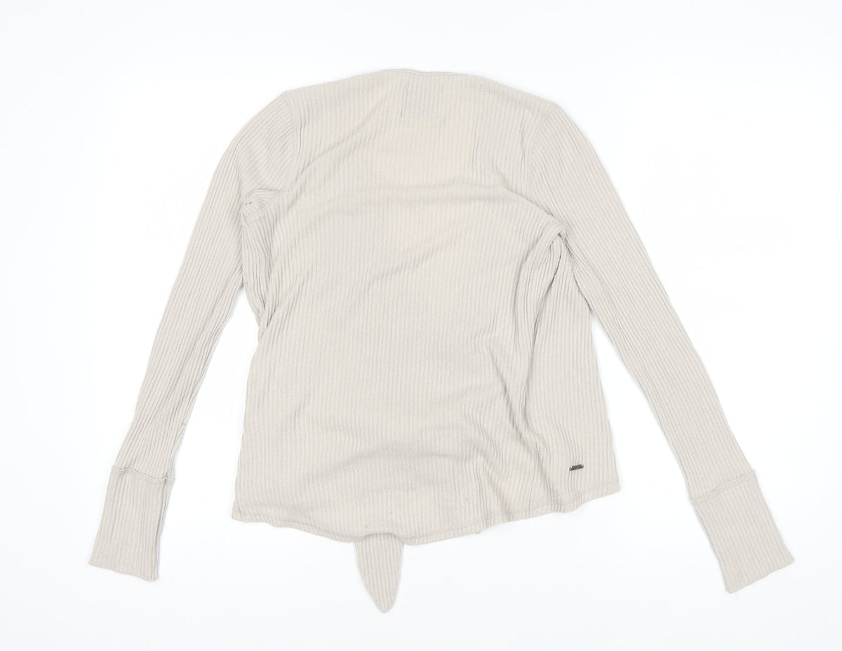 Abercrombie & Fitch Women Ivory XS Ribbed Wrap Tie Blouse