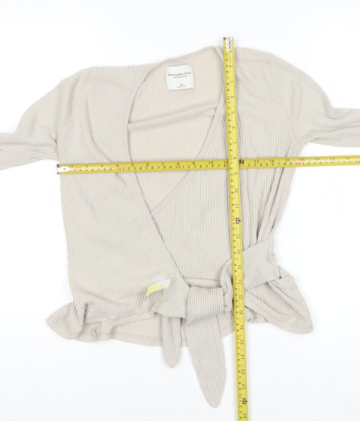 Abercrombie & Fitch Women Ivory XS Ribbed Wrap Tie Blouse