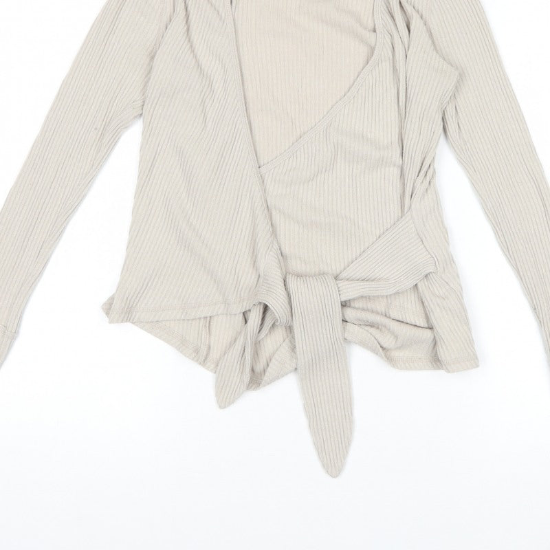 Abercrombie & Fitch Women Ivory XS Ribbed Wrap Tie Blouse