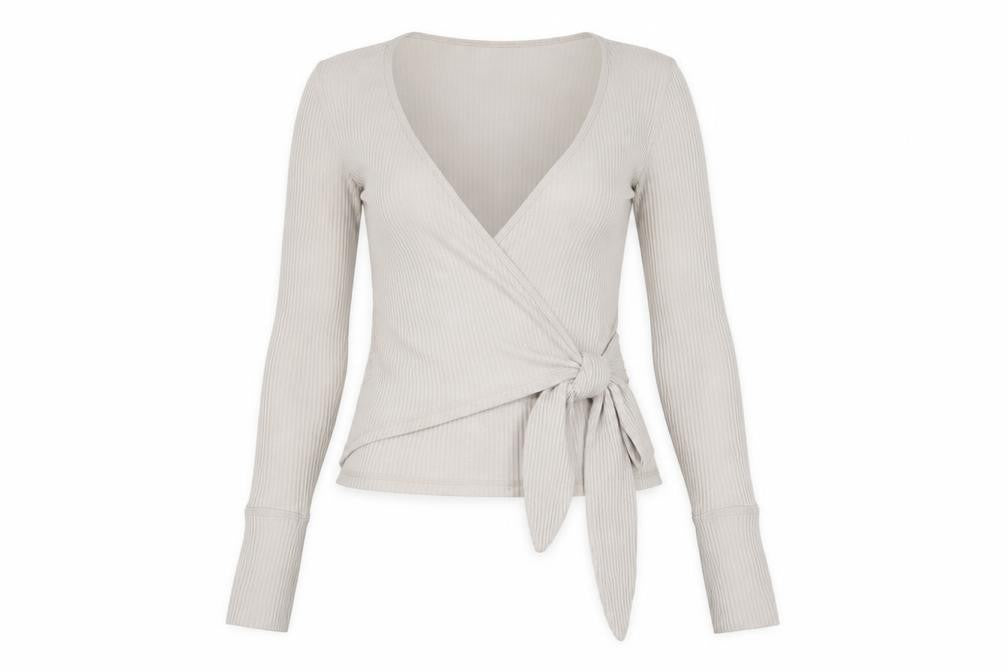 Abercrombie & Fitch Women Ivory XS Ribbed Wrap Tie Blouse
