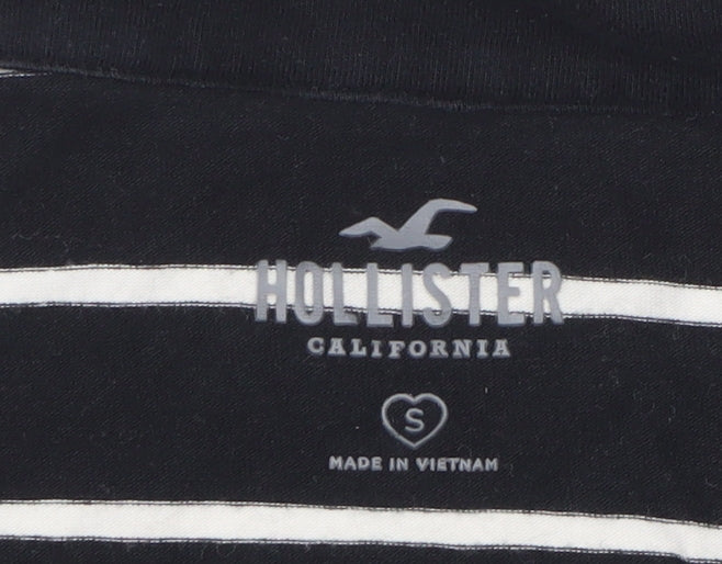 Hollister Women Black White Striped Cropped Long Sleeve Polo Top S