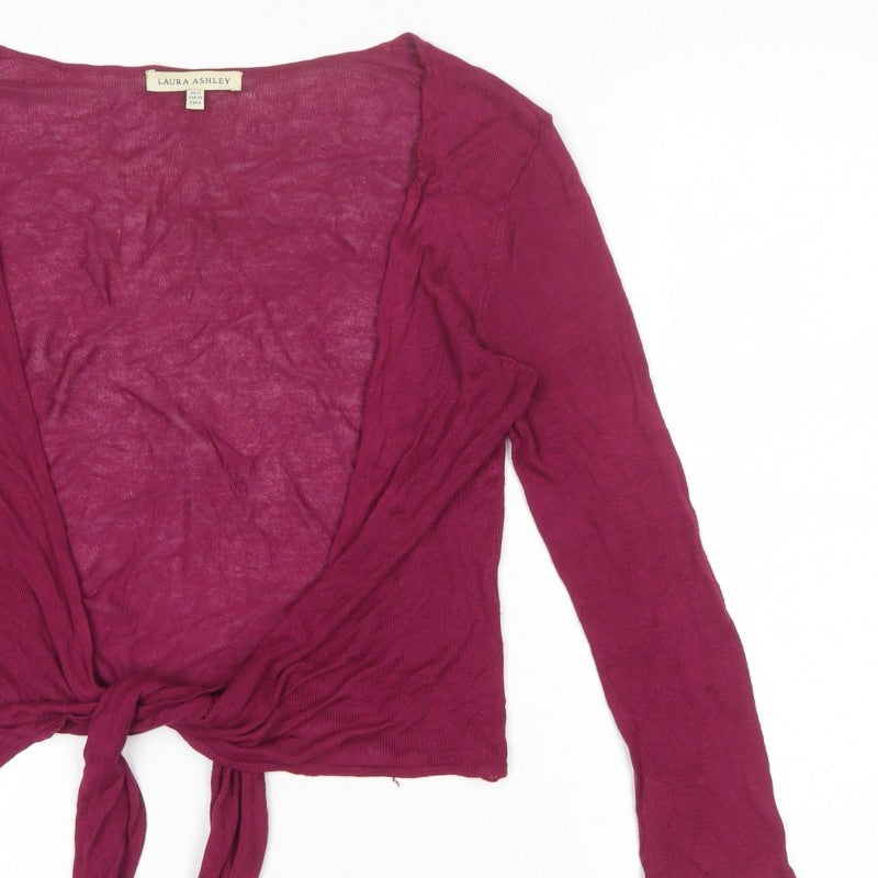 Laura Ashley Women's Pink UK 12 Open Tie Front Long Sleeve Cardigan
