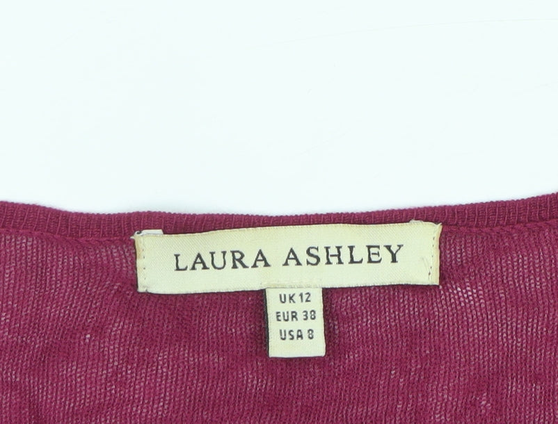 Laura Ashley Women's Pink UK 12 Open Tie Front Long Sleeve Cardigan