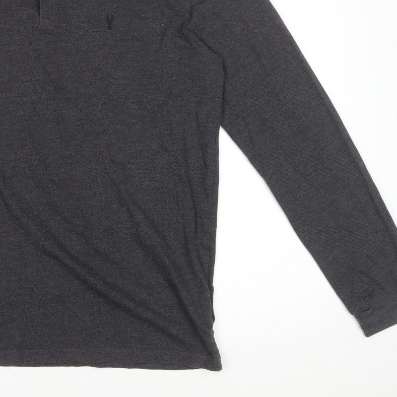 Next Men's Dark Grey L Long Sleeve Cotton Regular Fit Polo