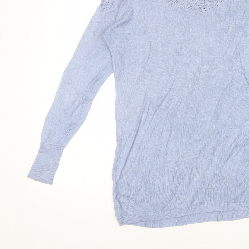 Oasis Women Blue Size S Viscose Open-Knit Yoke Pullover Jumper