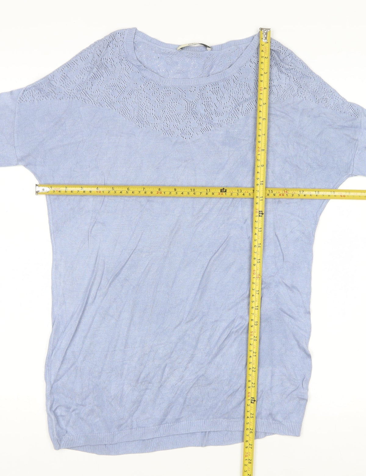 Oasis Women Blue Size S Viscose Open-Knit Yoke Pullover Jumper