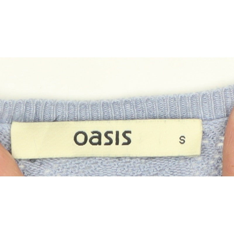 Oasis Women Blue Size S Viscose Open-Knit Yoke Pullover Jumper