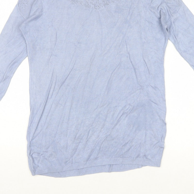 Oasis Women Blue Size S Viscose Open-Knit Yoke Pullover Jumper