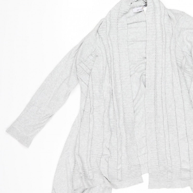 M&S Per Una Women Grey L Open Knit Waterfall Cardigan