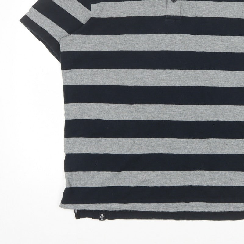 PUMA Men's Black Grey Striped Polo Shirt L Short Sleeve Logo