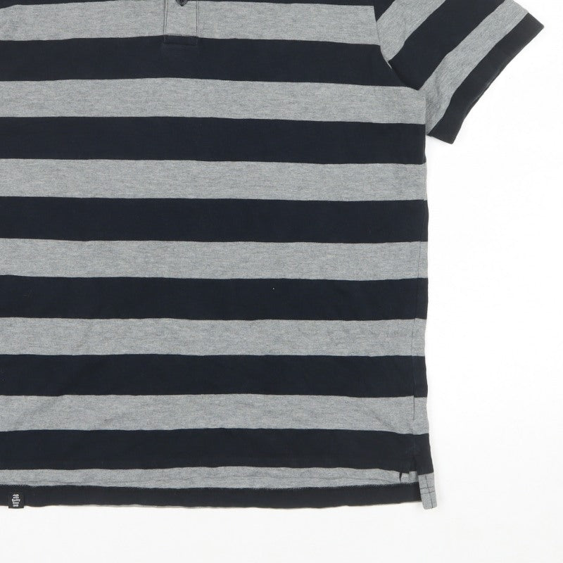 PUMA Men's Black Grey Striped Polo Shirt L Short Sleeve Logo