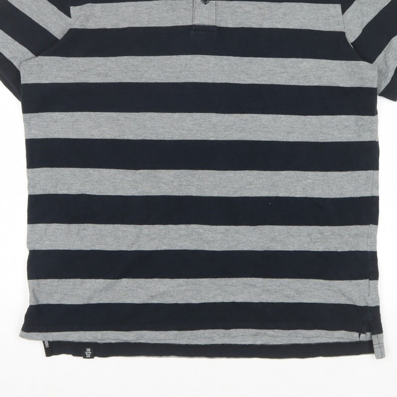 PUMA Men's Black Grey Striped Polo Shirt L Short Sleeve Logo