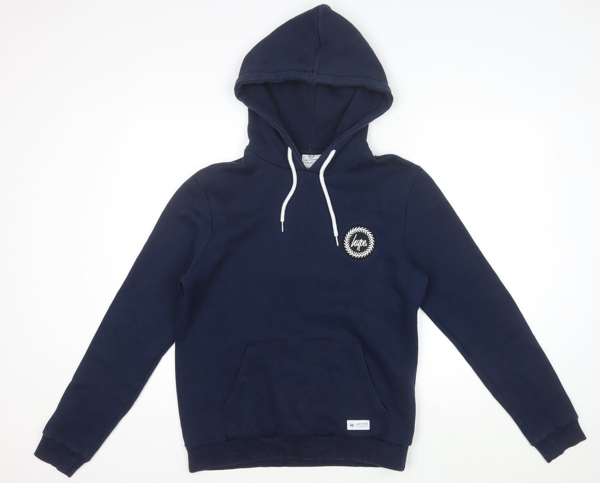 Hype Teens Navy Blue M Pullover Hoodie Logo Pocket Cotton Blend