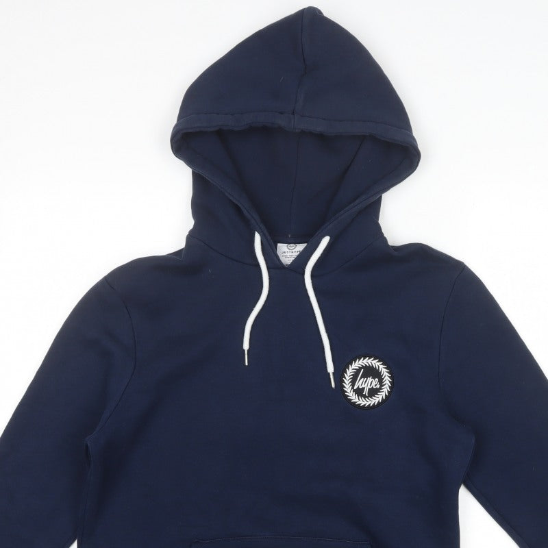 Hype Teens Navy Blue M Pullover Hoodie Logo Pocket Cotton Blend