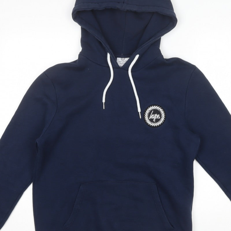Hype Teens Navy Blue M Pullover Hoodie Logo Pocket Cotton Blend