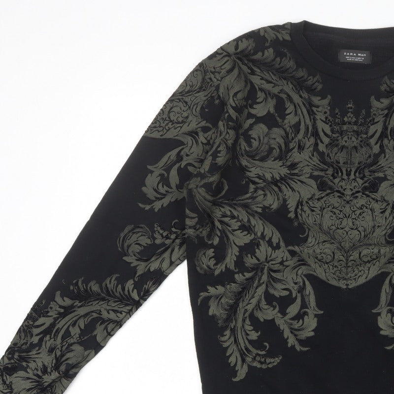 Zara Men Black S Ornate Baroque Graphic Print Crew Neck Sweatshirt
