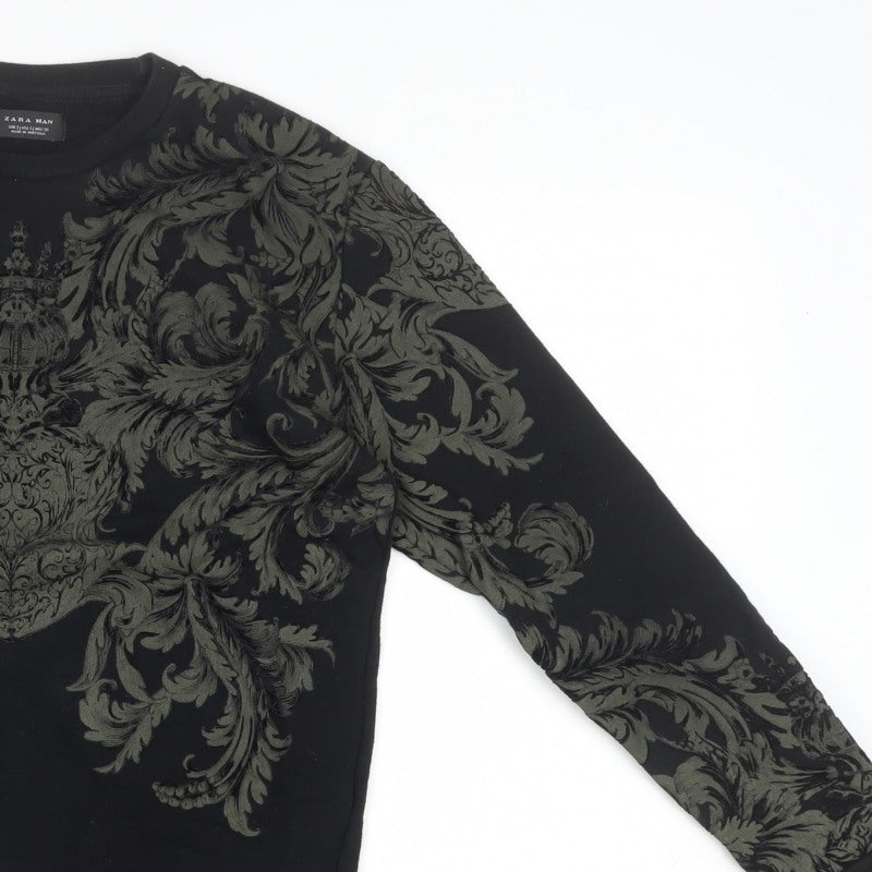 Zara Men Black S Ornate Baroque Graphic Print Crew Neck Sweatshirt