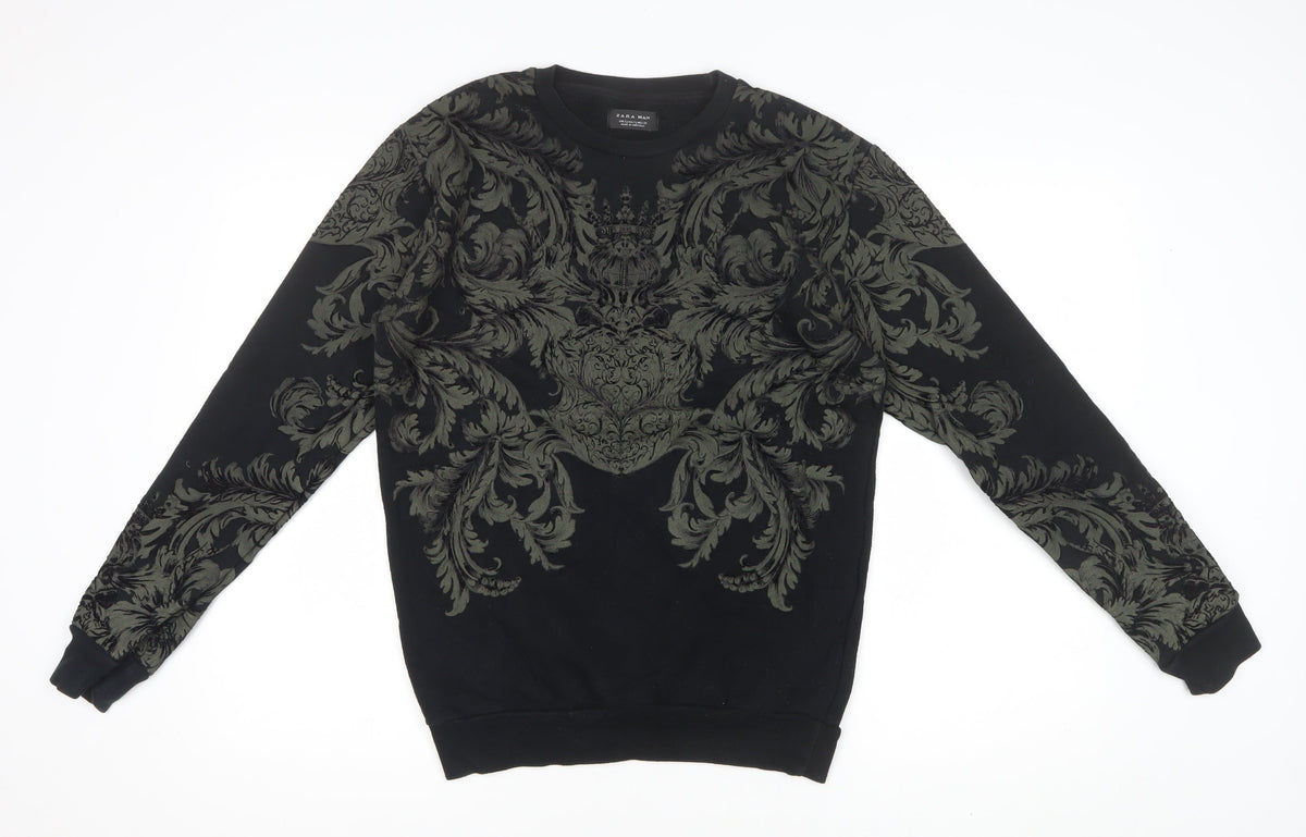 Zara Men Black S Ornate Baroque Graphic Print Crew Neck Sweatshirt