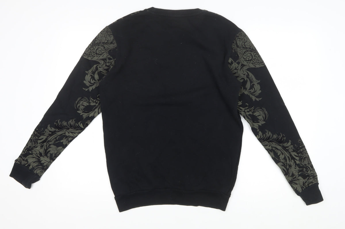 Zara Men Black S Ornate Baroque Graphic Print Crew Neck Sweatshirt