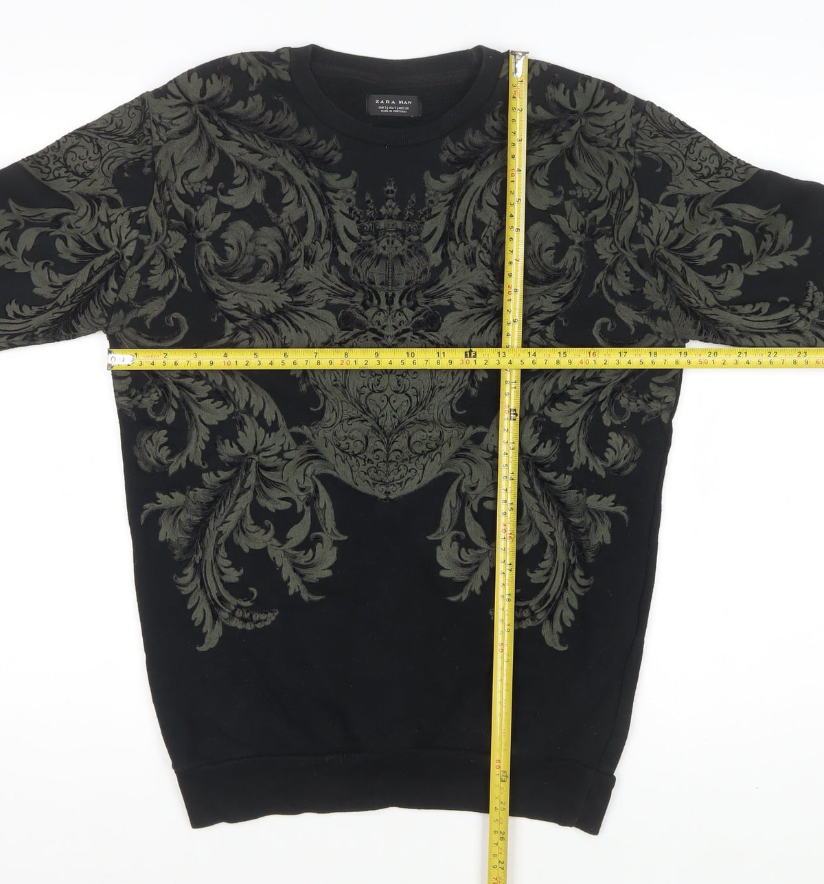 Zara Men Black S Ornate Baroque Graphic Print Crew Neck Sweatshirt