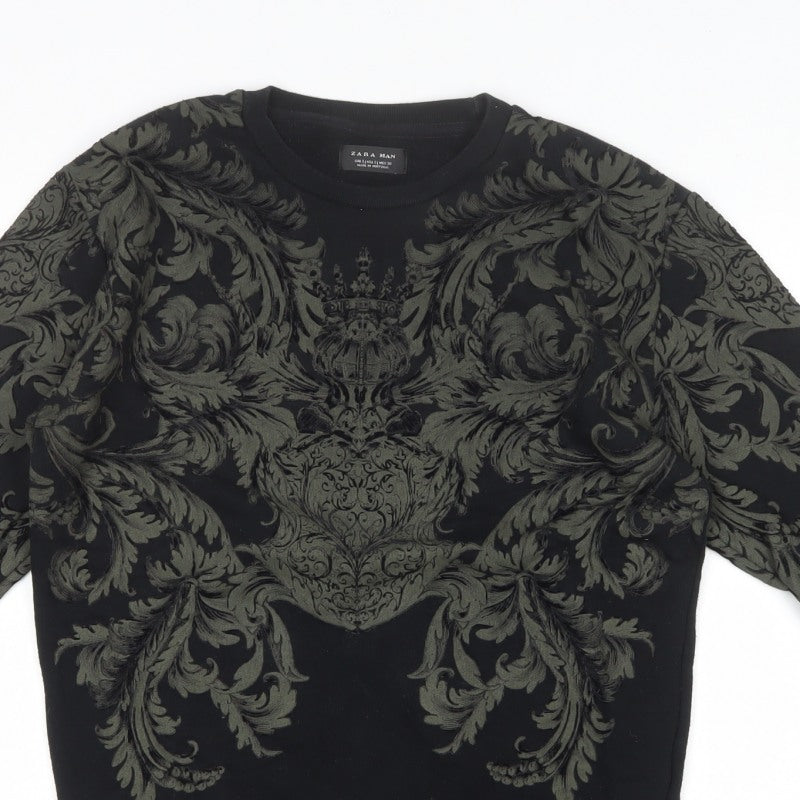 Zara Men Black S Ornate Baroque Graphic Print Crew Neck Sweatshirt