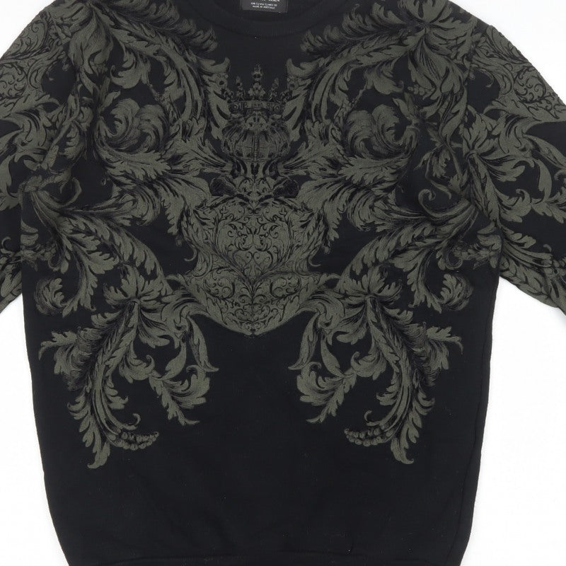 Zara Men Black S Ornate Baroque Graphic Print Crew Neck Sweatshirt