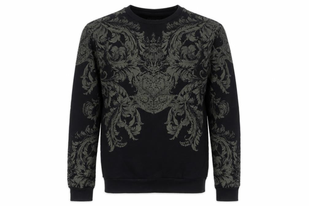 Zara Men Black S Ornate Baroque Graphic Print Crew Neck Sweatshirt