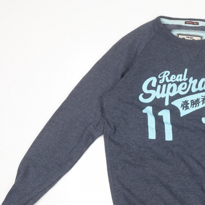 Superdry Men Grey M Crew Neck Graphic Print Pullover Sweatshirt