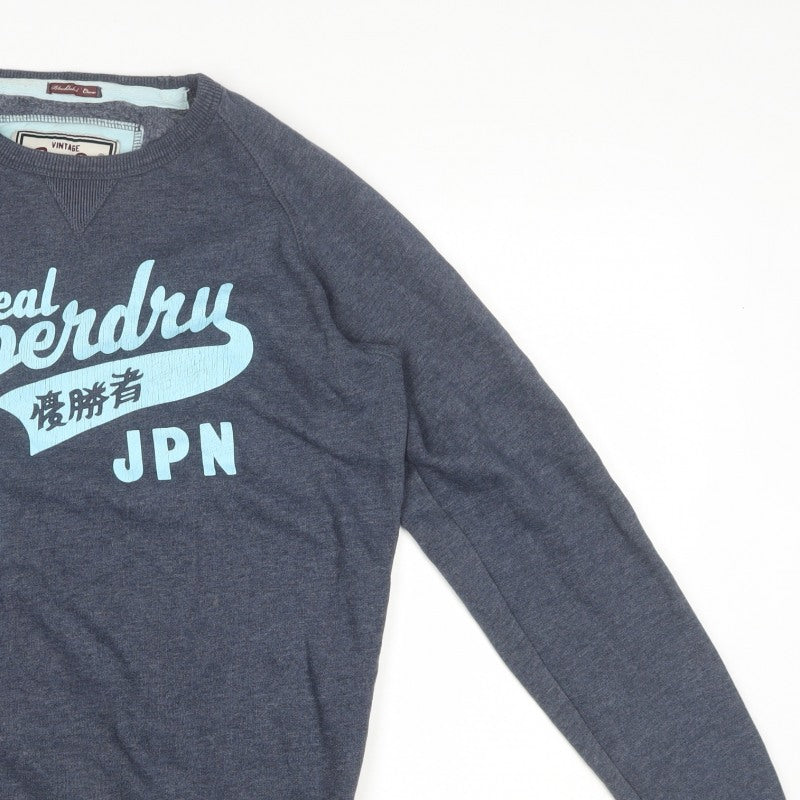 Superdry Men Grey M Crew Neck Graphic Print Pullover Sweatshirt
