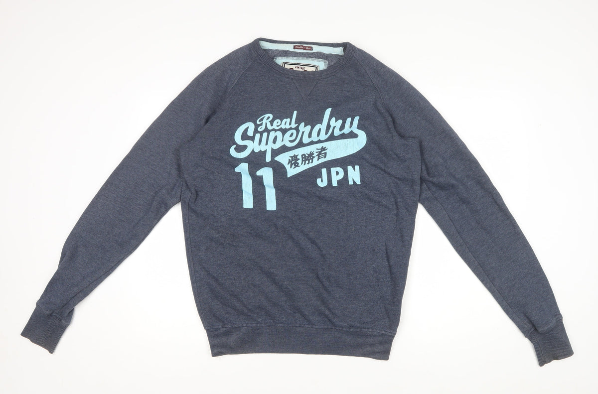 Superdry Men Grey M Crew Neck Graphic Print Pullover Sweatshirt