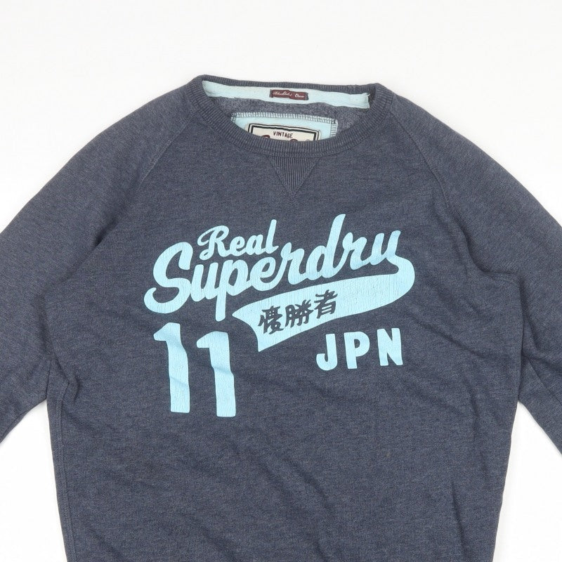 Superdry Men Grey M Crew Neck Graphic Print Pullover Sweatshirt