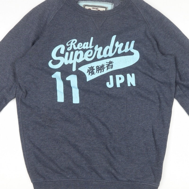 Superdry Men Grey M Crew Neck Graphic Print Pullover Sweatshirt