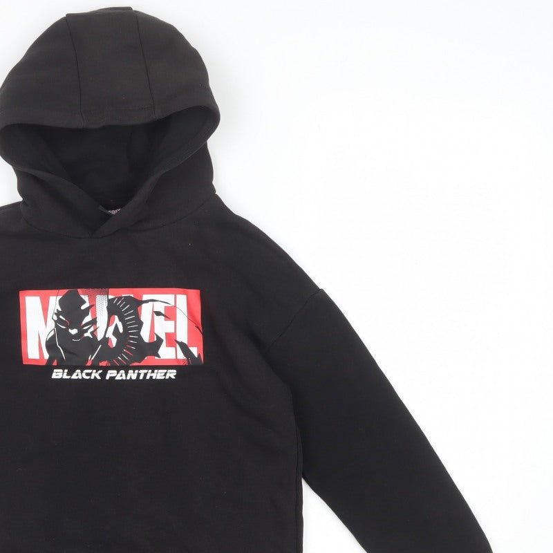 Marvel Boys Black 8-9 Years Black Panther Pullover Hoodie Graphic