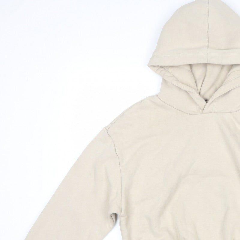 Zara Women Ivory S Cropped Pullover Hooded Sweatshirt