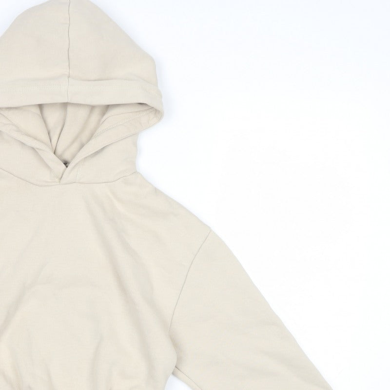 Zara Women Ivory S Cropped Pullover Hooded Sweatshirt