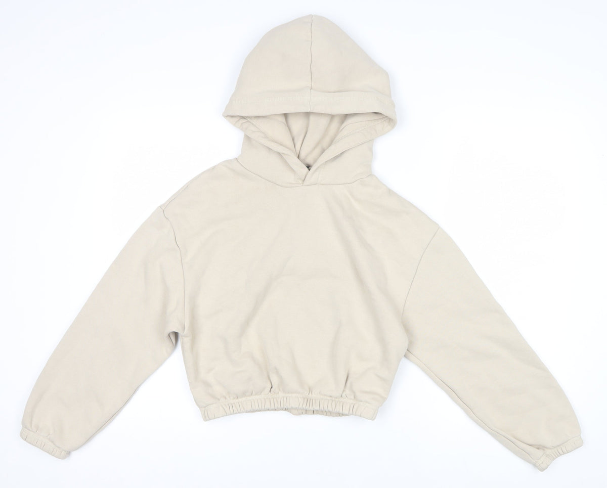 Zara Women Ivory S Cropped Pullover Hooded Sweatshirt