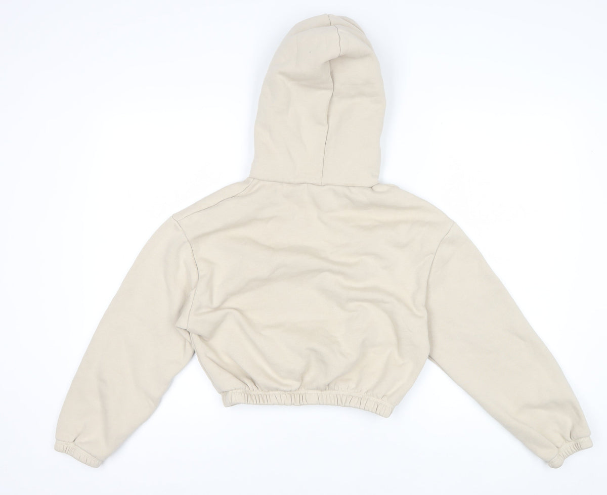 Zara Women Ivory S Cropped Pullover Hooded Sweatshirt