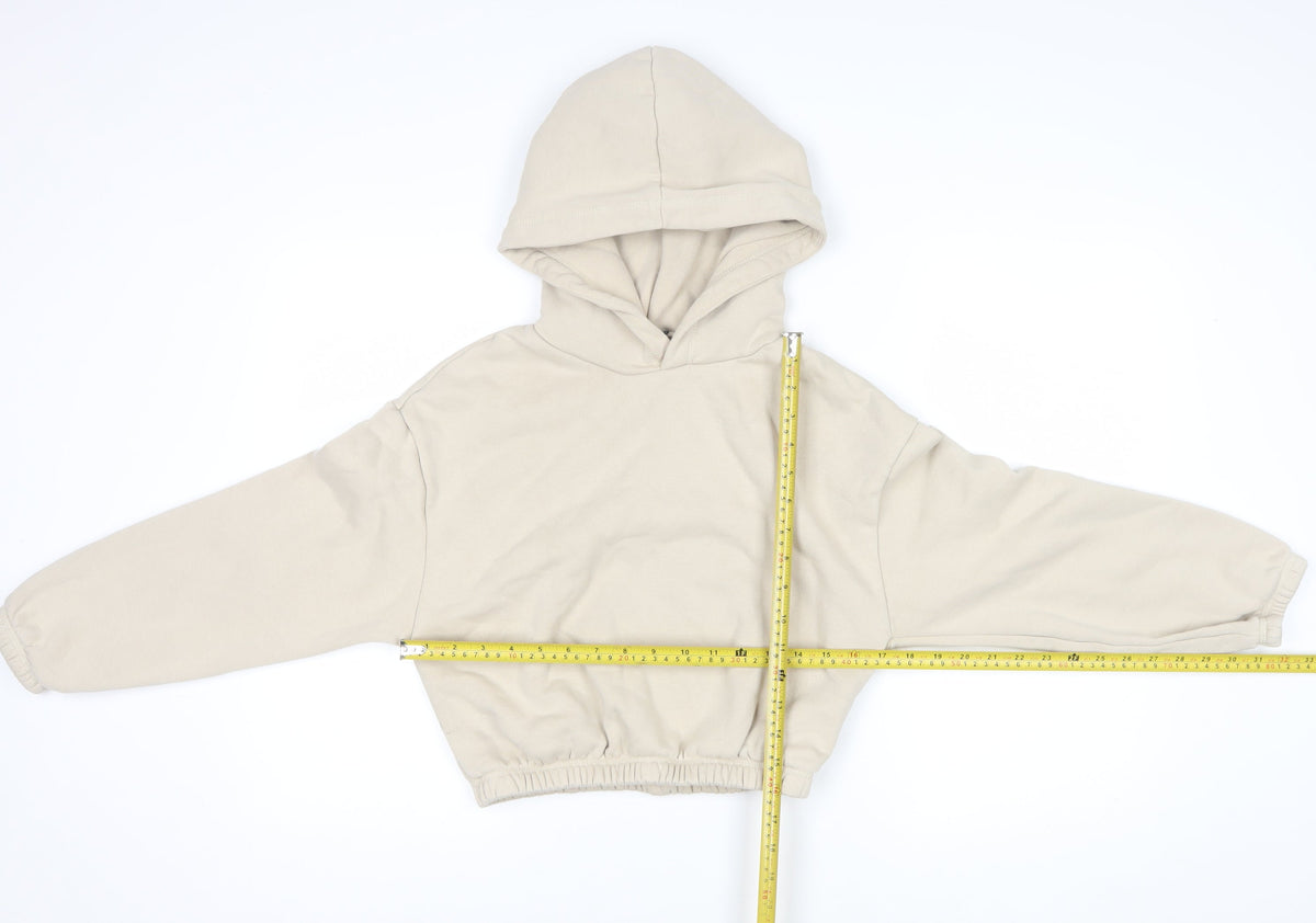 Zara Women Ivory S Cropped Pullover Hooded Sweatshirt
