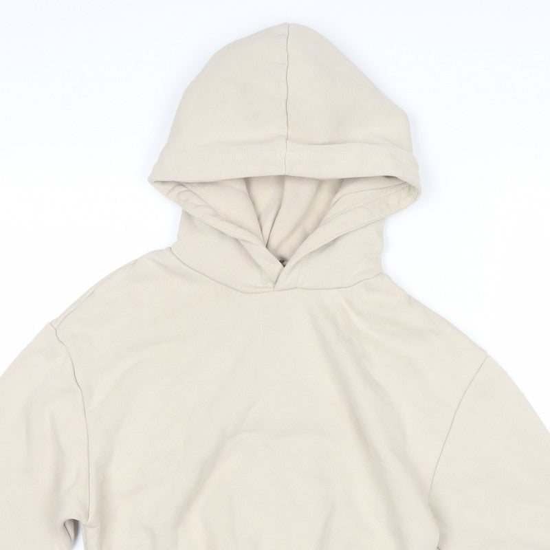 Zara Women Ivory S Cropped Pullover Hooded Sweatshirt