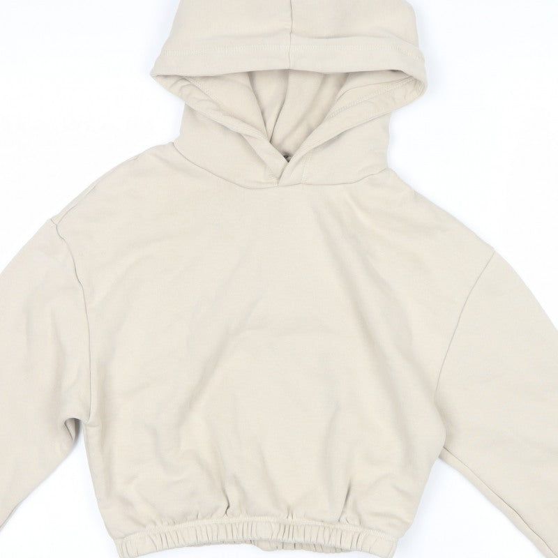 Zara Women Ivory S Cropped Pullover Hooded Sweatshirt