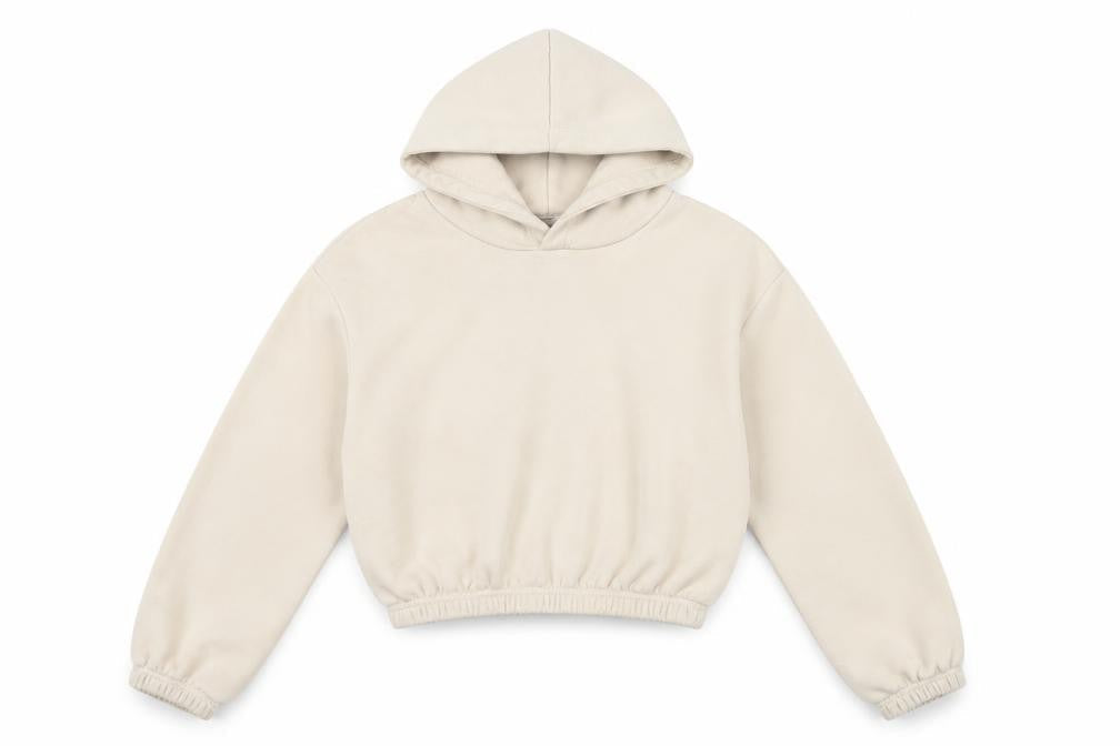 Zara Women Ivory S Cropped Pullover Hooded Sweatshirt