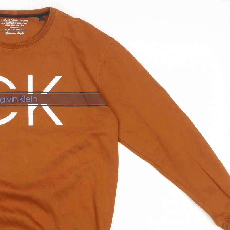 Calvin Klein Jeans Men’s Brown L Logo Graphic Crew Neck Sweatshirt