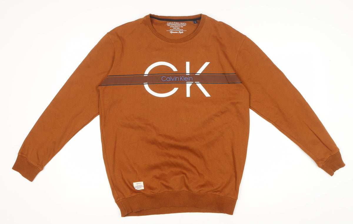 Calvin Klein Jeans Men’s Brown L Logo Graphic Crew Neck Sweatshirt
