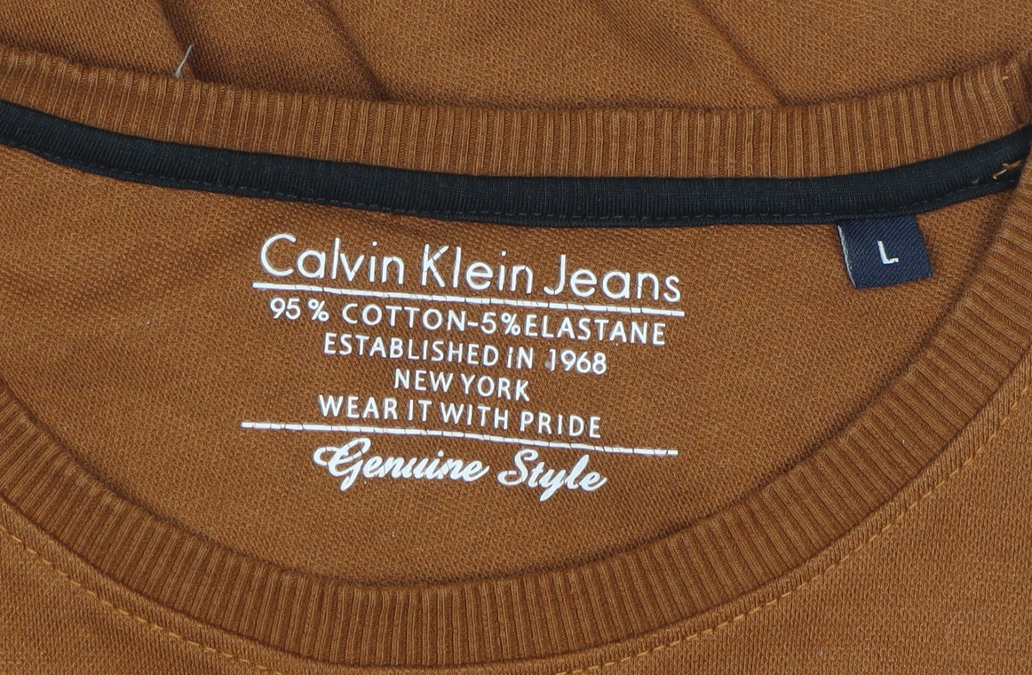 Calvin Klein Jeans Men’s Brown L Logo Graphic Crew Neck Sweatshirt
