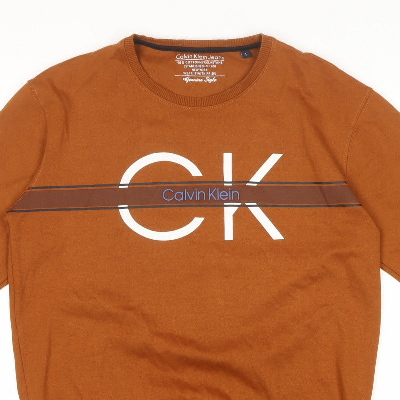 Calvin Klein Jeans Men’s Brown L Logo Graphic Crew Neck Sweatshirt