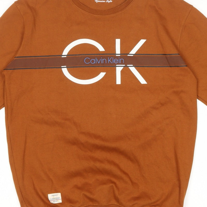 Calvin Klein Jeans Men’s Brown L Logo Graphic Crew Neck Sweatshirt