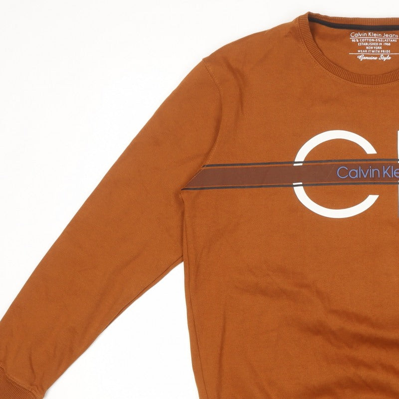 Calvin Klein Jeans Men’s Brown L Logo Graphic Crew Neck Sweatshirt