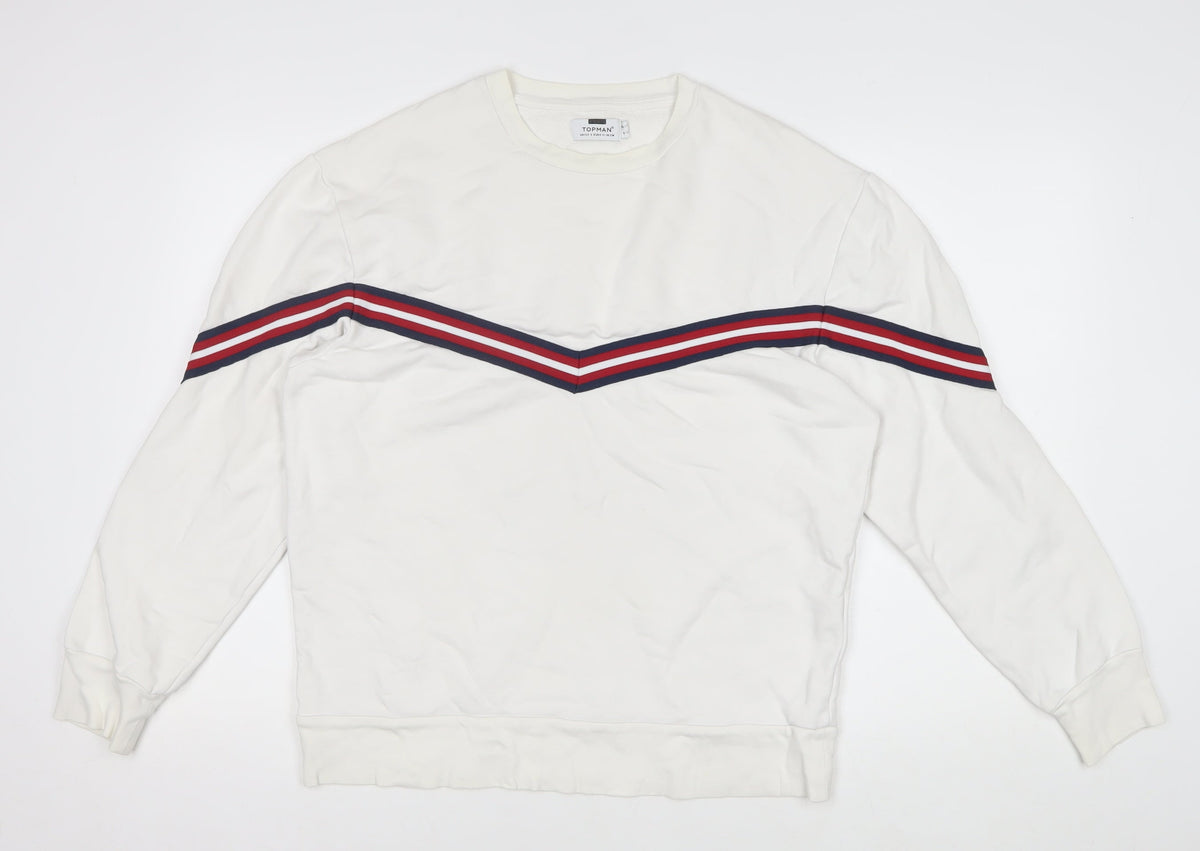 Topman Men's White S Crew Neck Striped Pullover Sweatshirt